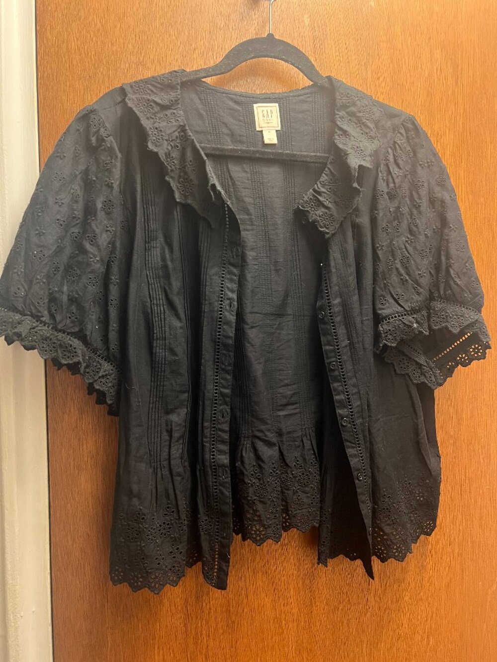 Doen x Gap Black Collared Eyelet Blouse Size XL - Picture 2 of 4